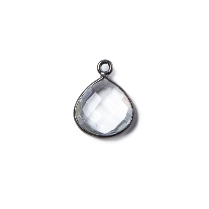 Beadsofcambaycom 16x12mmOxidized Silver Bezeled Crystal Quartz faceted heart Pendant 1 piece Necklaces Beadsofcambaycom 16x12mmOxidized Silver Bezeled Crystal Quartz faceted heart Pendant 1 piece Necklaces