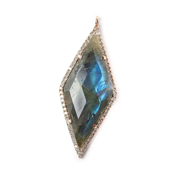Beadsofcambaycom 40x18mm Rose Gold Bezel CZ Labradorite Faceted Kite Marquise Pendant 1 focal bead Necklaces Beadsofcambaycom 40x18mm Rose Gold Bezel CZ Labradorite Faceted Kite Marquise Pendant 1 focal bead Necklaces