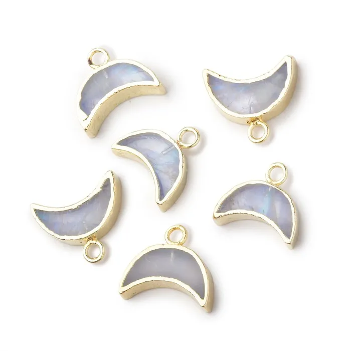 Beadsofcambaycom 5x11mm Gold Leafed Rainbow Moonstone Crescent Moon Focal Pendant 1 piece Necklaces Beadsofcambaycom 5x11mm Gold Leafed Rainbow Moonstone Crescent Moon Focal Pendant 1 piece Necklaces