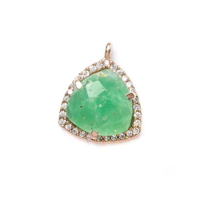 Beadsofcambaycom Necklaces 155mm Rose Gold Bezel White Cubic Zirconia and Chrysoprase Triangle Pendant 1 piece Beadsofcambaycom Necklaces 155mm Rose Gold Bezel White Cubic Zirconia and Chrysoprase Triangle Pendant 1 piece