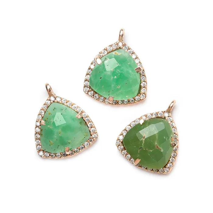 Beadsofcambaycom Necklaces 155mm Rose Gold Bezel White Cubic Zirconia and Chrysoprase Triangle Pendant 1 piece Beadsofcambaycom Necklaces 155mm Rose Gold Bezel White Cubic Zirconia and Chrysoprase Triangle Pendant 1 piece