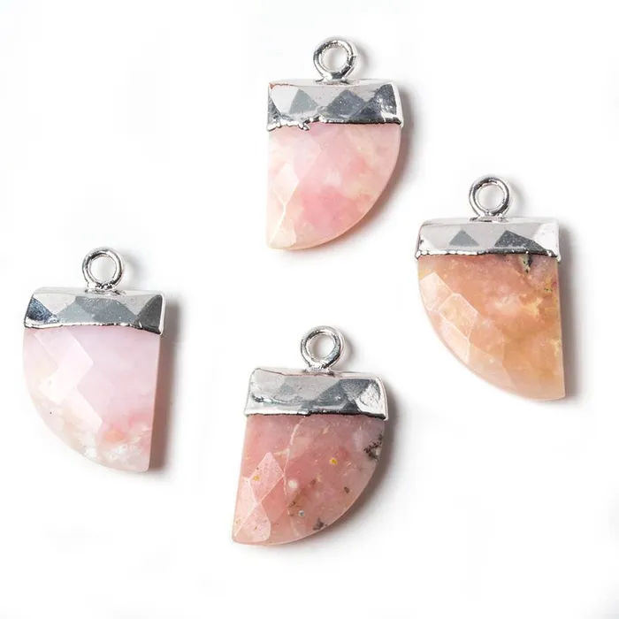 Beadsofcambaycom Necklaces 18x10mm Silver Leafed Pink Peruvian Opal Horn Pendant 1 piece