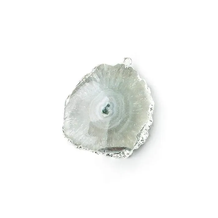 Beadsofcambaycom Necklaces 26x21mm Silver leafed Solar Quartz Slice Pendant 1 piece Beadsofcambaycom Necklaces 26x21mm Silver leafed Solar Quartz Slice Pendant 1 piece