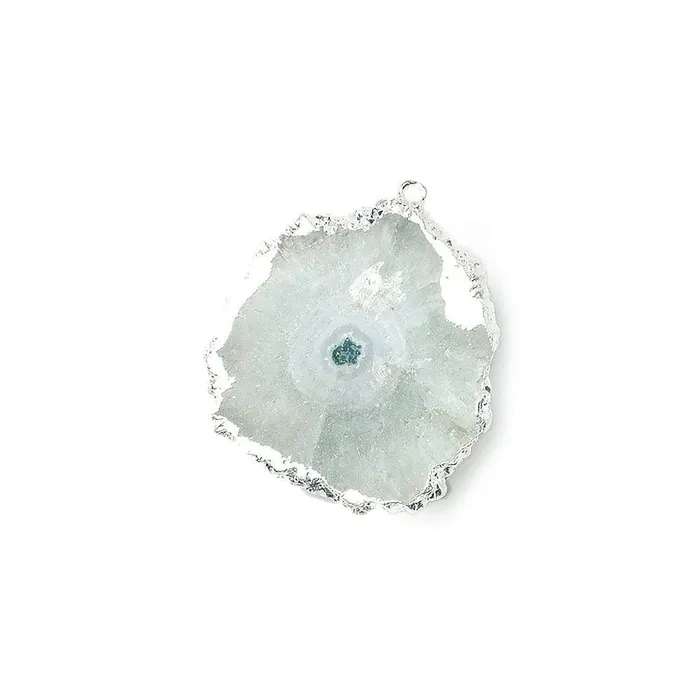 Beadsofcambaycom Necklaces 26x21mm Silver leafed Solar Quartz Slice Pendant 1 piece Beadsofcambaycom Necklaces 26x21mm Silver leafed Solar Quartz Slice Pendant 1 piece
