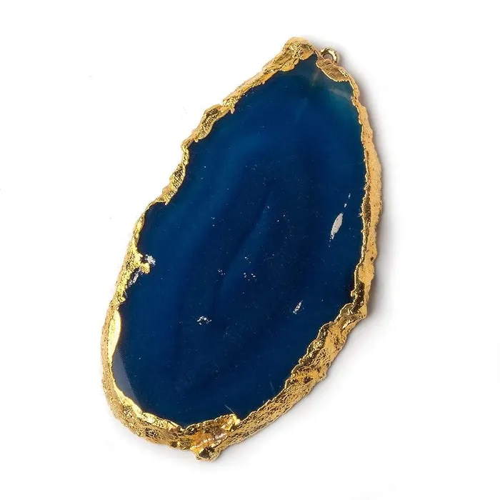 Beadsofcambaycom Necklaces 54x30mm Gold Leaf Aegean Blue Agate Slice Focal Bead Pendant 1 piece Beadsofcambaycom Necklaces 54x30mm Gold Leaf Aegean Blue Agate Slice Focal Bead Pendant 1 piece