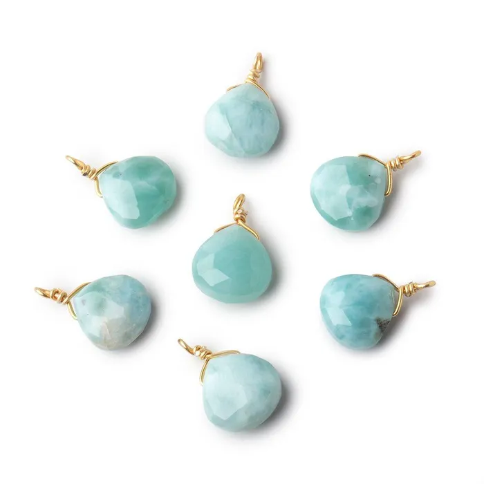 Beadsofcambaycom Necklaces 8mm Vermeil Wire Wrapped Larimar Faceted Heart 1 Focal Pendant Beadsofcambaycom Necklaces 8mm Vermeil Wire Wrapped Larimar Faceted Heart 1 Focal Pendant