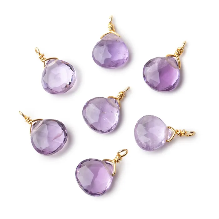 Beadsofcambaycom Necklaces 8mm Vermeil Wire Wrapped Pink Amethyst Faceted Heart 1 Focal Pendant Beadsofcambaycom Necklaces 8mm Vermeil Wire Wrapped Pink Amethyst Faceted Heart 1 Focal Pendant