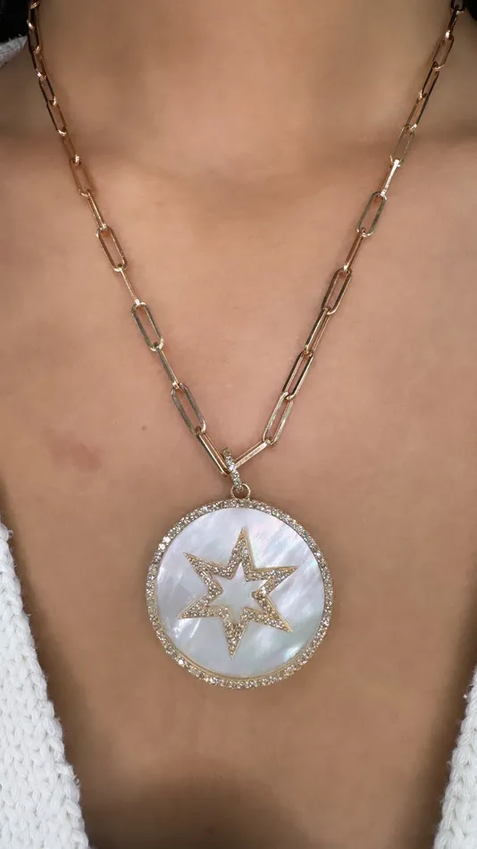Mother of Pearl Star Disc YaninaCo Jewelry Necklaces
