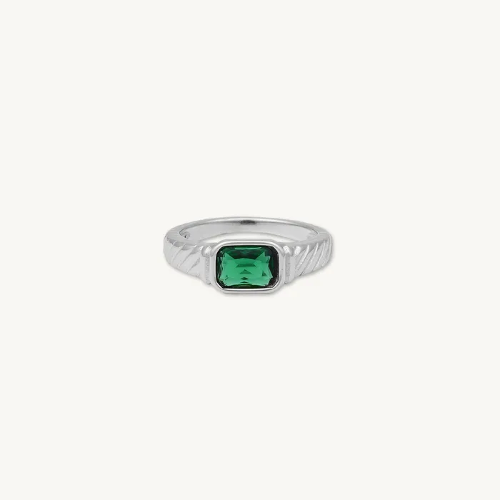 Camile Stone Rings Vintage Emerald Baguette Statement Ring