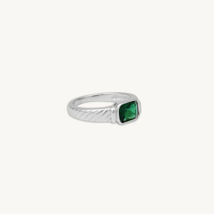 Camile Stone Rings Vintage Emerald Baguette Statement Ring