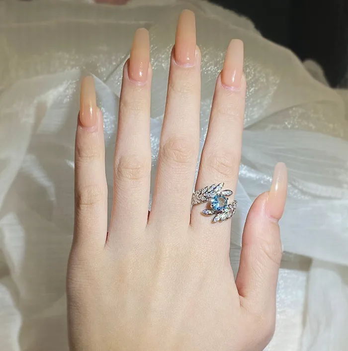 Minx London Rings Diamond Flower Ring Blue Diamond Ring Womens Statement Ring Aquamarine Engagement Ring Blue Diamond Ring Womens Feather Ring