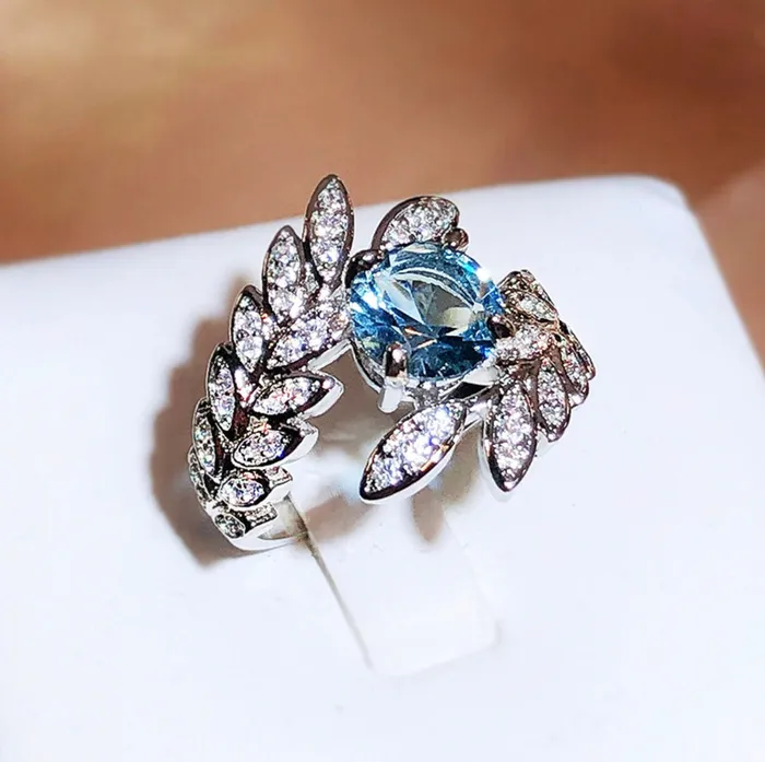 Minx London Rings Diamond Flower Ring Blue Diamond Ring Womens Statement Ring Aquamarine Engagement Ring Blue Diamond Ring Womens Feather Ring