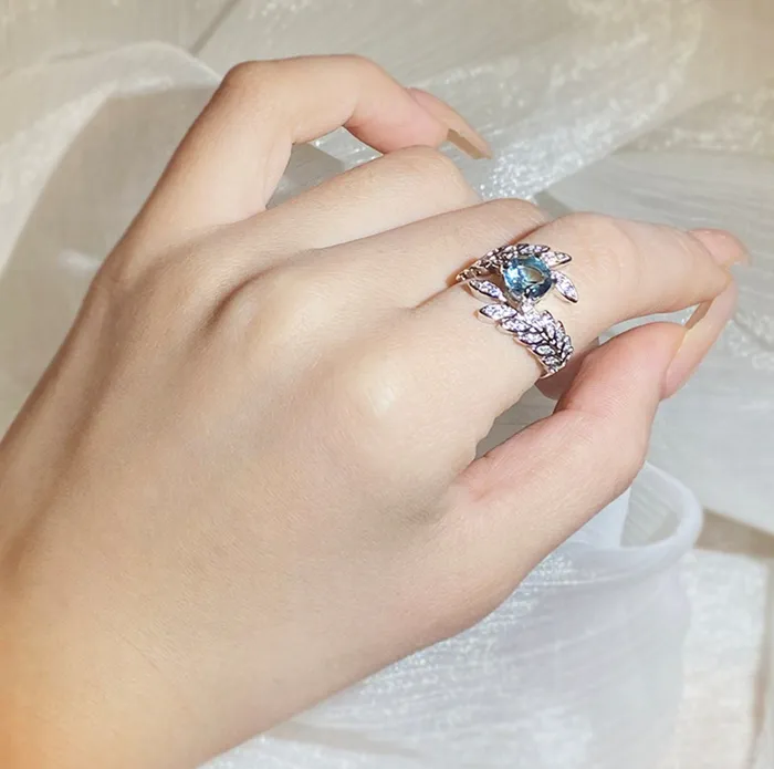 Minx London Rings Diamond Flower Ring Blue Diamond Ring Womens Statement Ring Aquamarine Engagement Ring Blue Diamond Ring Womens Feather Ring