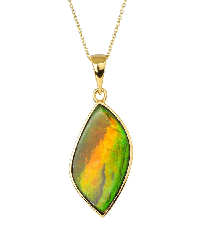 Necklaces YoTreasure 14K Gold Vermeil Over 925 Silver 125 Cts Ammolite Gemstone Necklace