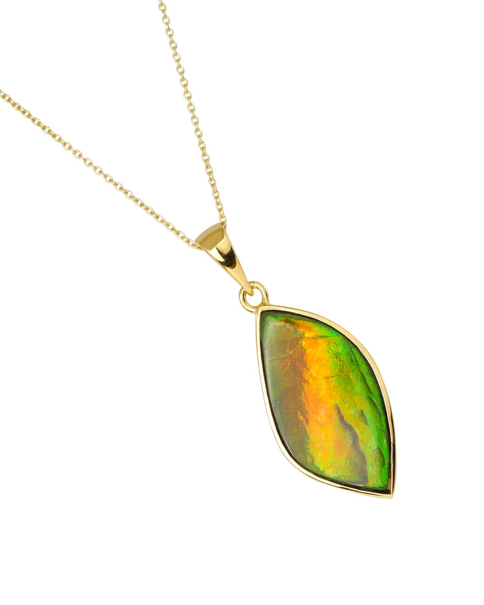 Necklaces YoTreasure 14K Gold Vermeil Over 925 Silver 125 Cts Ammolite Gemstone Necklace
