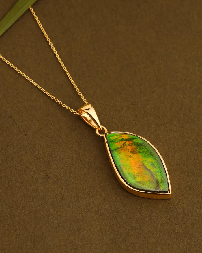 Necklaces YoTreasure 14K Gold Vermeil Over 925 Silver 125 Cts Ammolite Gemstone Necklace