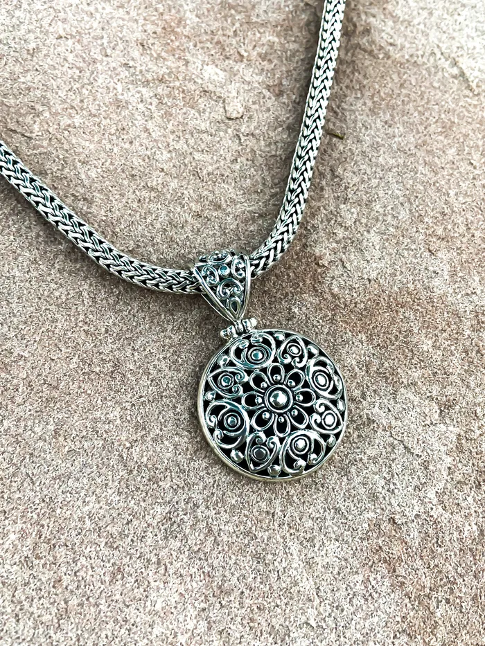 Ryan Christian Necklaces Lotus Round Sterling Silver Pendant